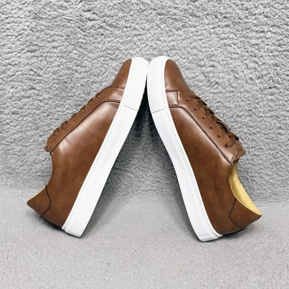 Ace Marks Brett Mens Size 10 Faux Leather‎ Sneakers Shoes Brown Cognac